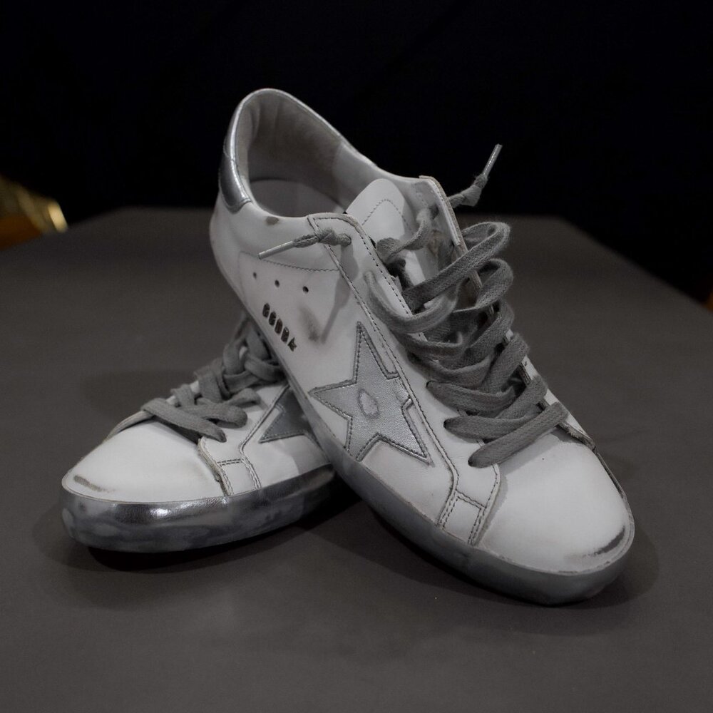 Golden Goose Superstar  Classic "White/Silver" Sneakers | Size 41